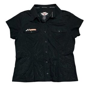 Harley-Davidson Black Mesh Semi-Sheer Button Up Top
Cap/short Sleeved Womens L
